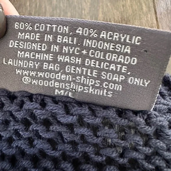 Wooden Ships SALTY Sweater Loose Knit Striped Coastal Preppy Navy White M/L - Picture 3 of 7